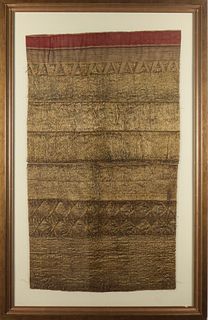 Ethnographic Metallic Thread Textile Panel, Framed