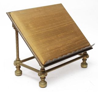 Silk-Upholstered Brass Tabletop Book Stand