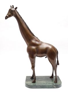 Modern Bronze Giraffe Sculpture w Marble Base