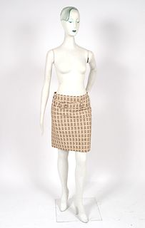 Prada Belted Metallic Cloque Pencil Skirt