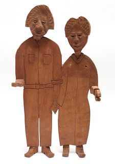 Folk Art Carved Wood Figural Sculpture Signed RJP