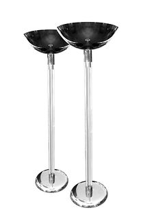 Pair of Lucite and Polished Gunmetal Torchieres by Karl Springer, circa 1970s