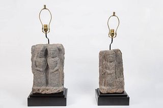 Pair of Custom Stone Fragment Lamps