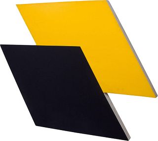 1980s Graphic Black and Yellow Abstract Painting