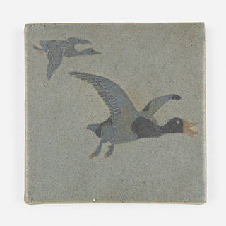 Marblehead Pottery, trivet tile with flying ducks