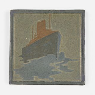 Marblehead Pottery, trivet tile with oceanliner