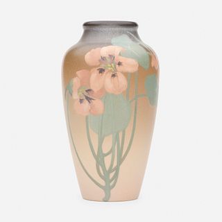 Sara Sax for Rookwood Pottery, Vellum vase with nasturtium