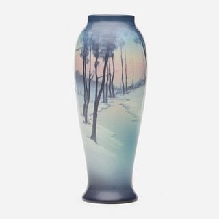Sallie Coyne for Rookwood Pottery, winter scenic Vellum vase