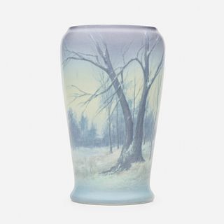 Edward Diers for Rookwood Pottery, winter scenic Vellum vase