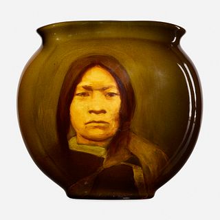 Artus Van Briggle for Rookwood Pottery, Standard Glaze Native American portrait vase