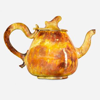 Theophilus A. Brouwer for Middle Lane Pottery, flame-painted teapot