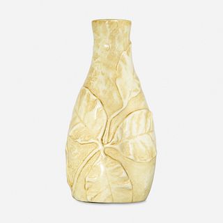 Tiffany Studios, Favrile Pottery bud vase with leaves