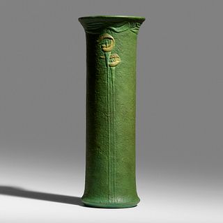 Wilhelmina Post for Grueby Faience Company, Rare vase with Jack-in-the-pulpits