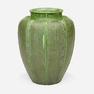 Grueby Faience Company, Large vase with leaves and buds
