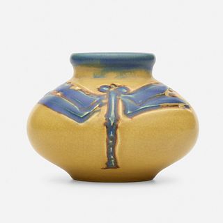 Sallie Toohey for Rookwood Pottery, Modeled Mat vase with dragonflies