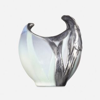 Edward Diers for Rookwood Pottery, Iris Glaze cabinet vase with iris overlay
