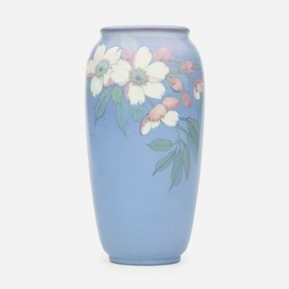 Lenore Asbury for Rookwood Pottery, Vellum vase with wild roses