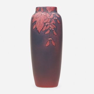 Olga Geneva Reed for Rookwood Pottery, Painted Mat vase with maple leaves