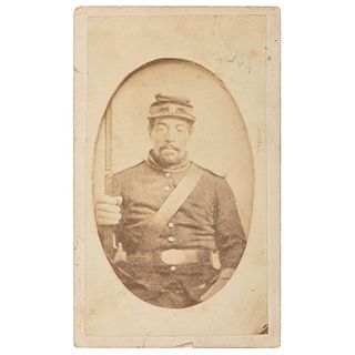 CDV Featuring African American Soldier Holding Musket, by W.H. Hertzog, Bath, PA