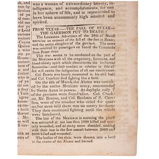 Fall of the Alamo Reported in the Salem Gazette, April 1836