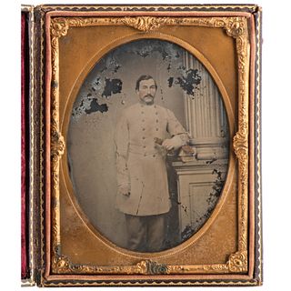 Half Plate Ambrotype of Confederate Officer by C.R. Rees, Possibly Captain Dewitt Clinton Morgan, 3rd Louisiana Infantry, With Correspondence