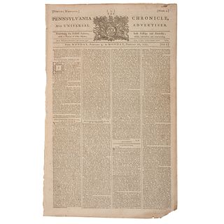 Three Letters Penned by Benjamin Franklin Printed in Pennsylvania Chronicle