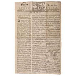 Pre-Revolutionary War Boston Newspaper with Paul Revere Masthead 