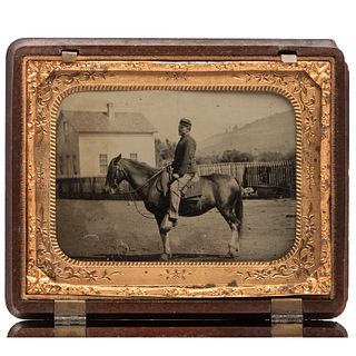 Quarter Plate Tintype of Private C.H. Precemeder, 1st US Cavalry, Co. C, at Fort Bidwell, California, 1878