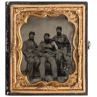 Sixth Plate Ambrotype Featuring Trio of Smoking New York Militiamen, Two Armed with Colt Revolvers
