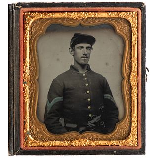 Sixth Plate Tintype of Young Infantry Corporal, Armed with Belted Revolver