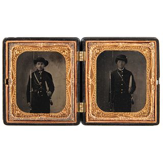 Two Sixth Plate Melainotypes of Double-Armed Confederate Soldiers and Brothers from South Carolina