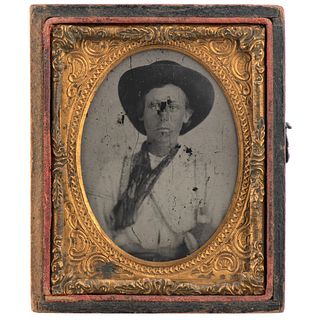 Ninth plate Ruby Ambrotype of Possible Confederate Vivandière, Accompanied by Photograph of Confederate Volunteers Showing Possible Relative