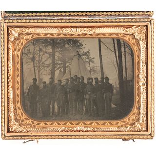 Quarter Plate Tintype of Cavalrymen at Camp