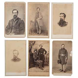 Miscellaneous Officers, Enlisted Men, and Civilians, Lot of 24 CDVs, Incl. St. Louis Image Featuring Two Officers Posed Together