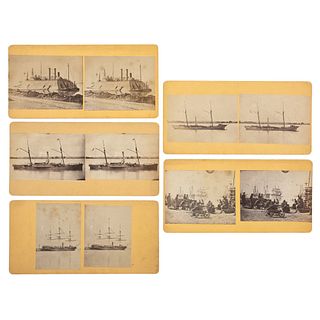 Union Gunboats at Baton Rouge, Louisiana, Rare Group of Stereoviews