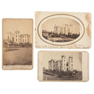 Trio of CDVs of the State House of Louisiana, Incl. Image Taken by Surgeon from the Ironclad USS Essex