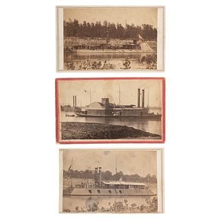 Three Superb CDVs of Brown Water Navy Warships, Incl. USS Louisville, USS General Price, and USS Conestoga