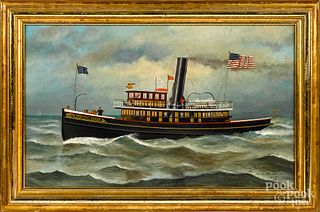 James Blackton oil on canvas of a tugboat