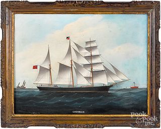 China Trade oil on canvas of a British ship