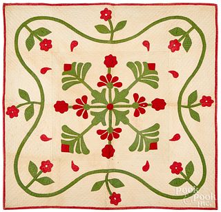 Appliqué rose crib quilt, mid 19th c.