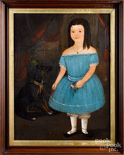 American oil on canvas portrait of young girl