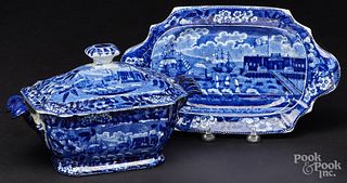 Historical blue Staffordshire tureen and tray