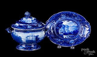 Historical blue Staffordshire tureen and undertra