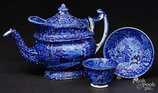 Historical blue Staffordshire teapot, etc.