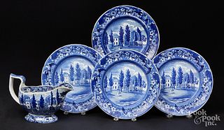 Four Historical blue Staffordshire plates, etc.