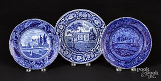 Three Historical blue Staffordshire plates