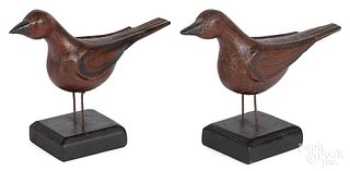 Pair of carved and painted birds, late 19th c.