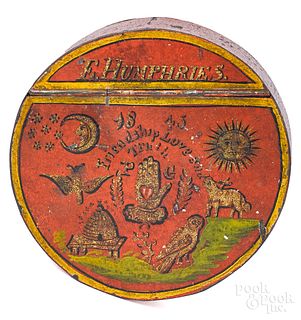 Painted tole snuff box, with Odd Fellows symbols