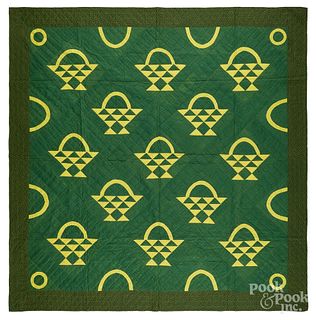 Green and yellow basket quilt, ca. 1900