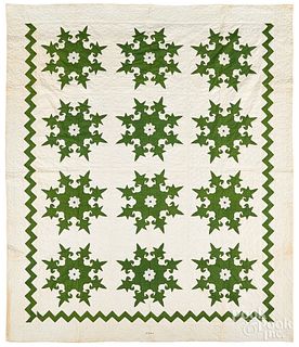 Green and white appliqué quilt, mid 19th c.